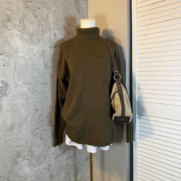 Preppy Soft Silk Club Green Turtleneck Sweater - Picture 2 of 6